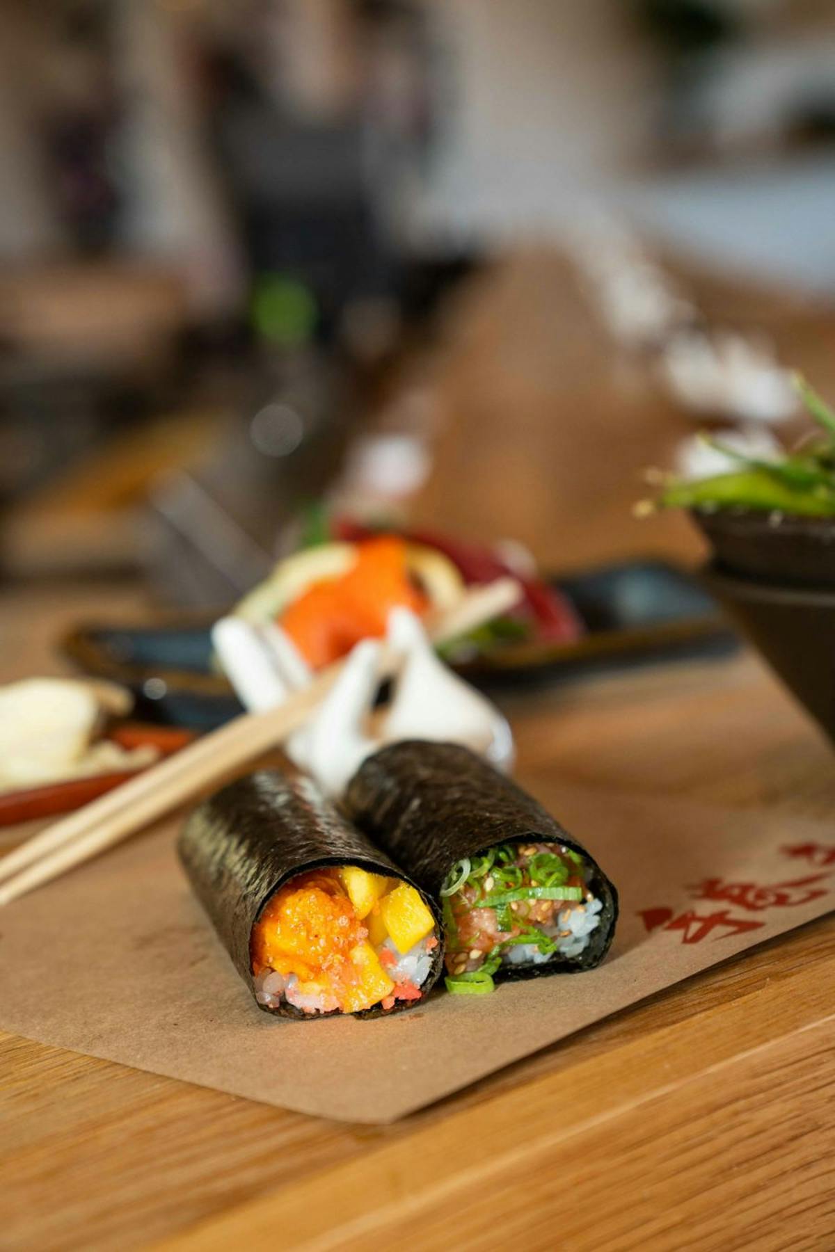 sushi on a wooden table