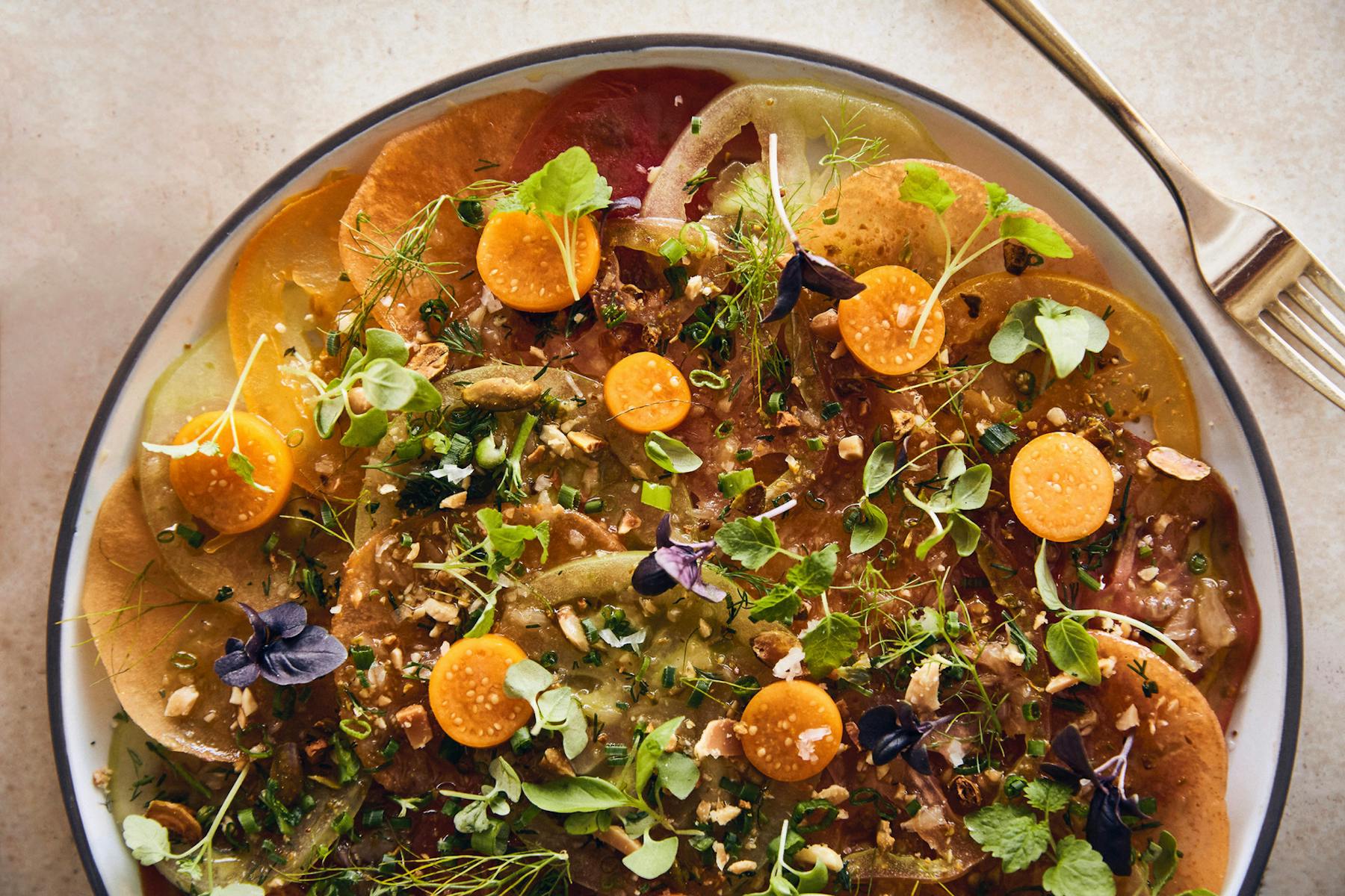 Florie's Heirloom Tomato and Plum Carpaccio