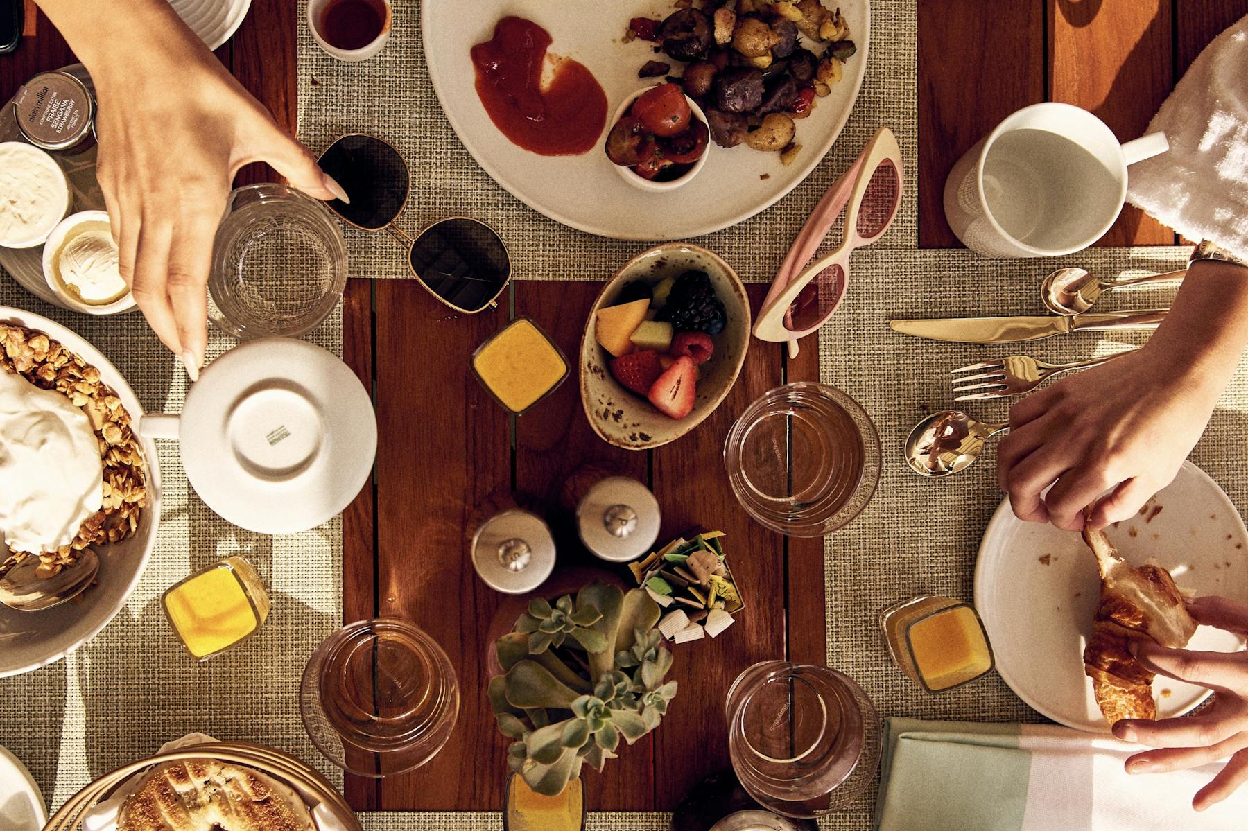 a table topped with plates of food on a plate