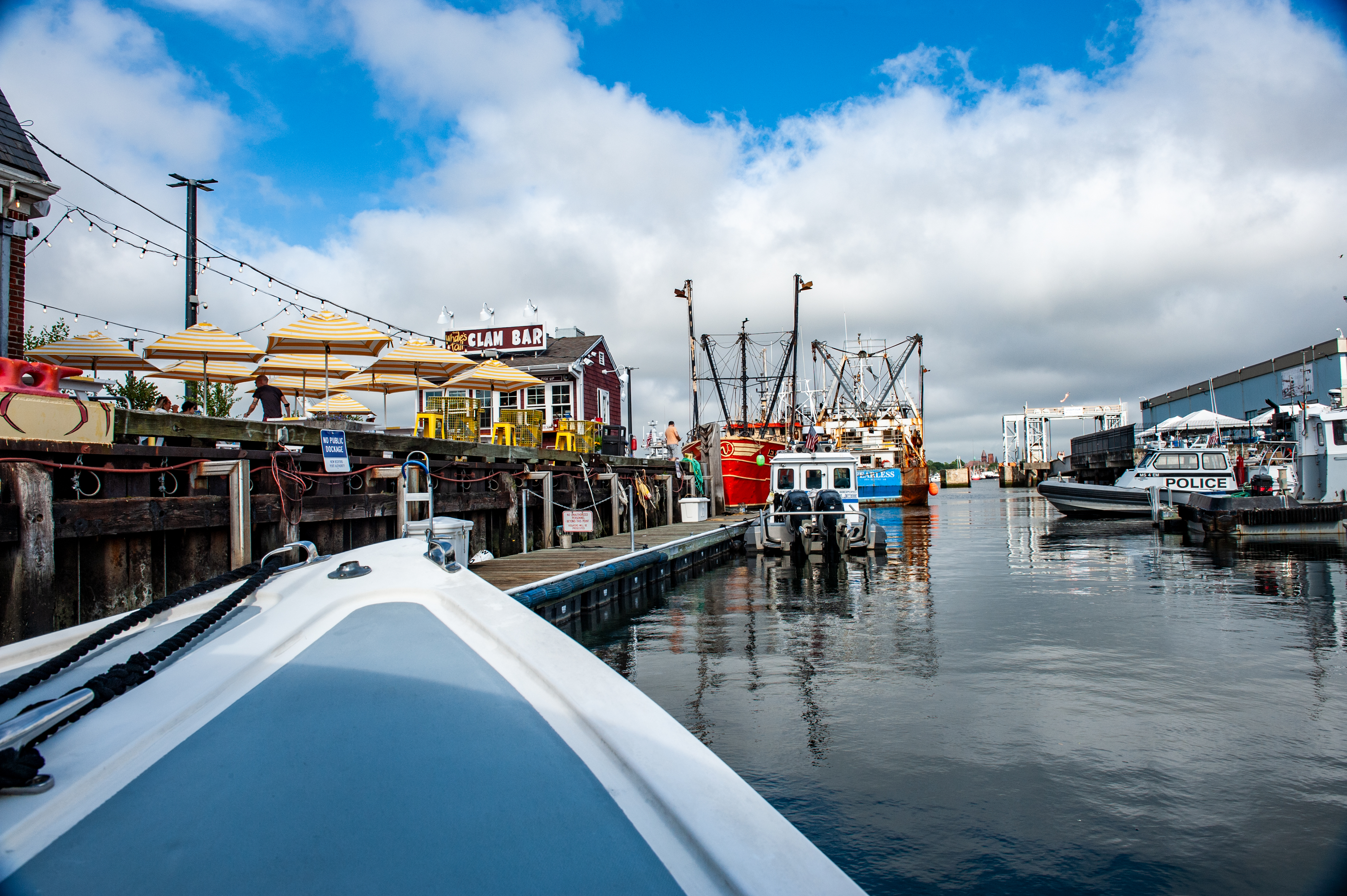 a harbor with a boat in the water