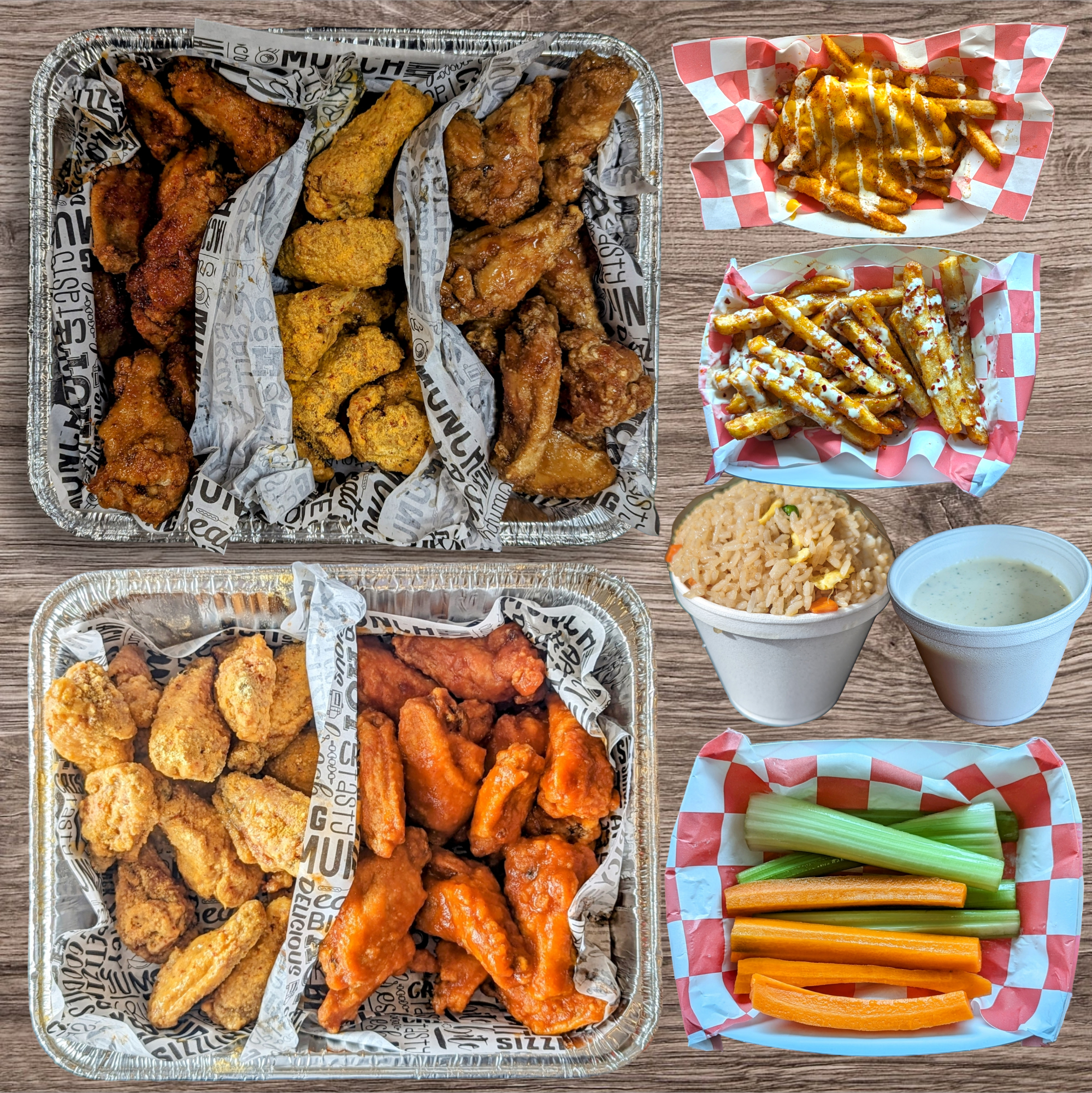 a bunch of food sitting on a table