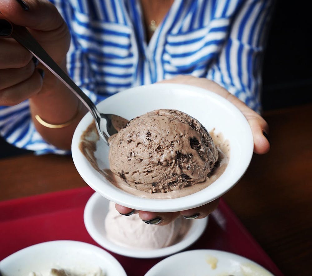 ice cream on a white plate