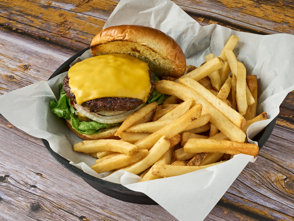 a sandwich sitting on top of a pile of fries