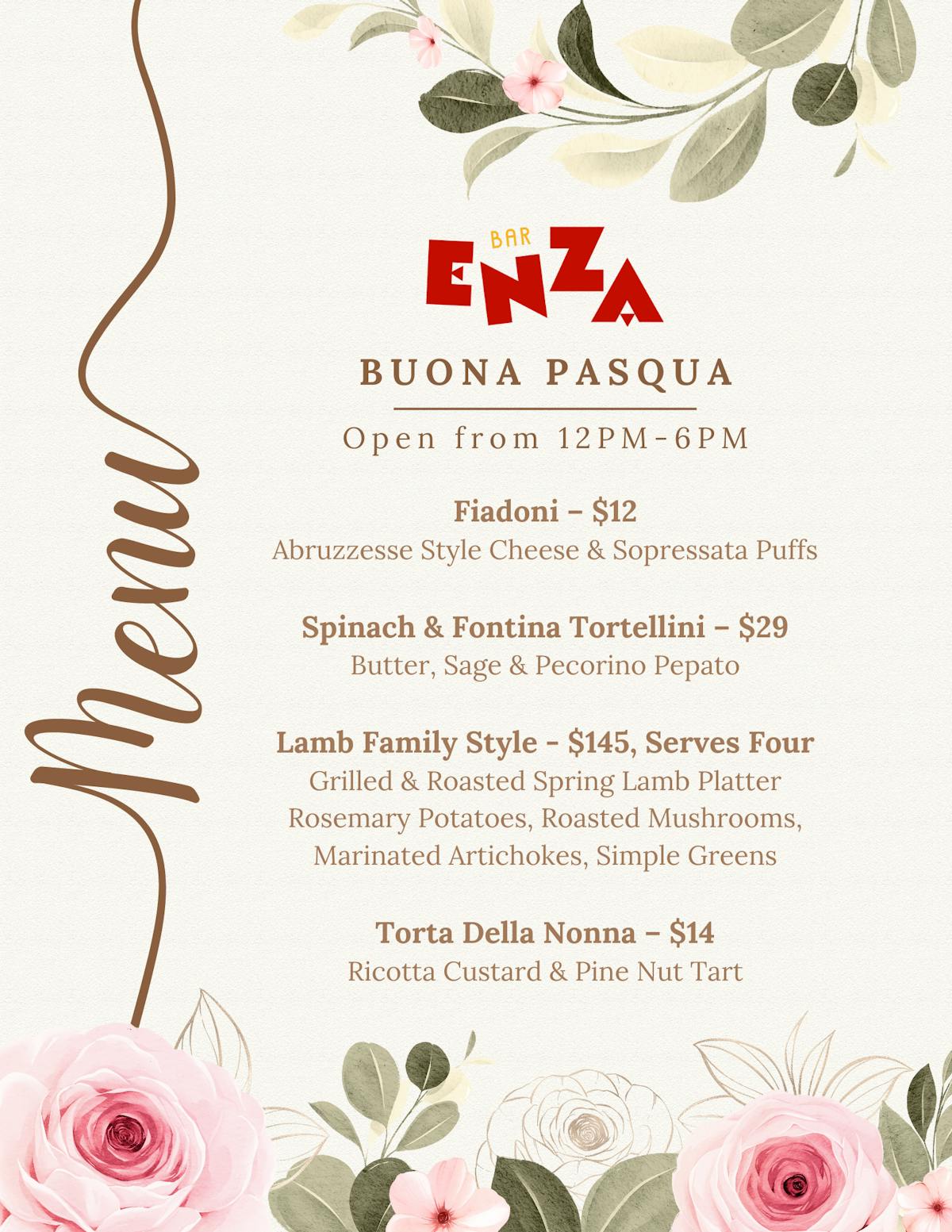 easter dinner at bar enza