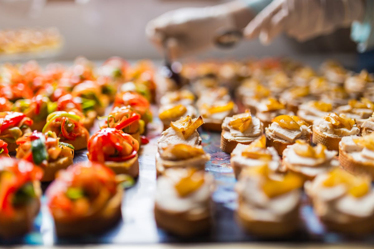 a close up of many different types of food