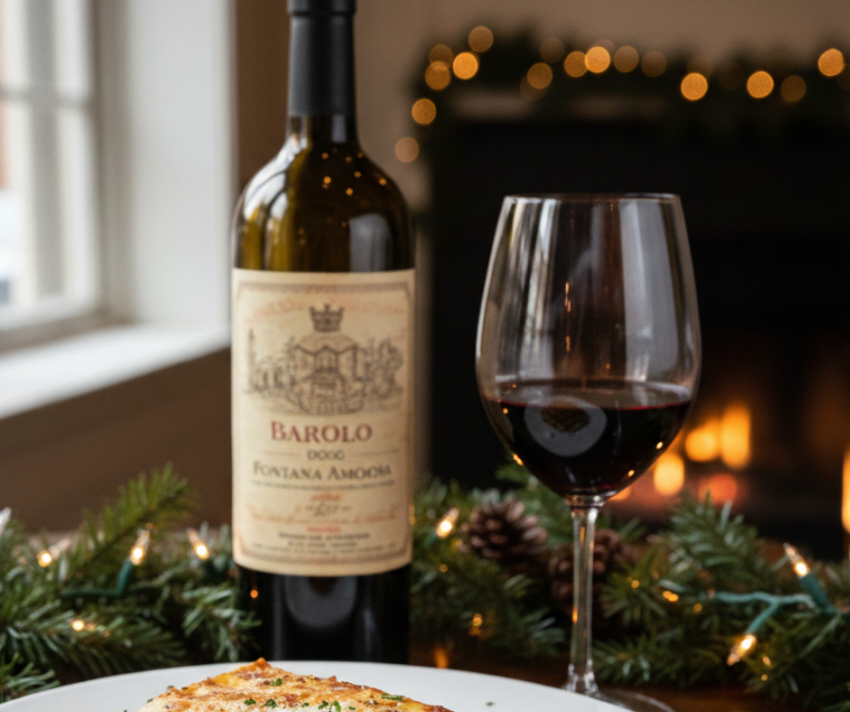 Bar Enza 100 Layer Lasagna Paired with a glass of Barolo