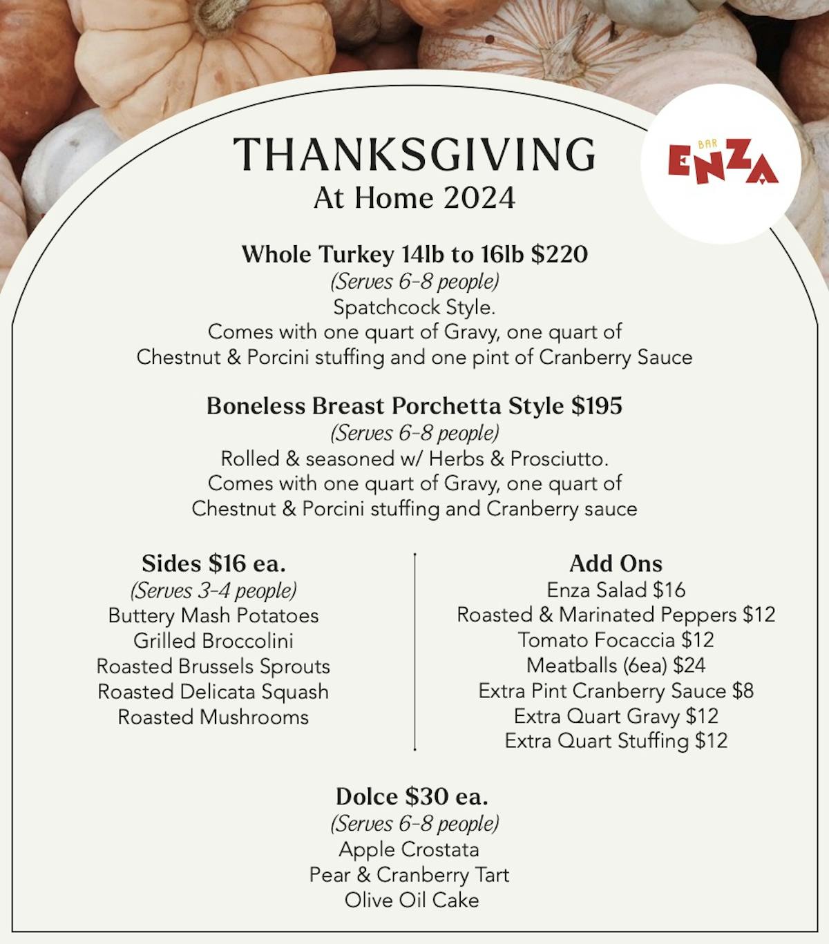 Thanksgiving at Home 2024 menu