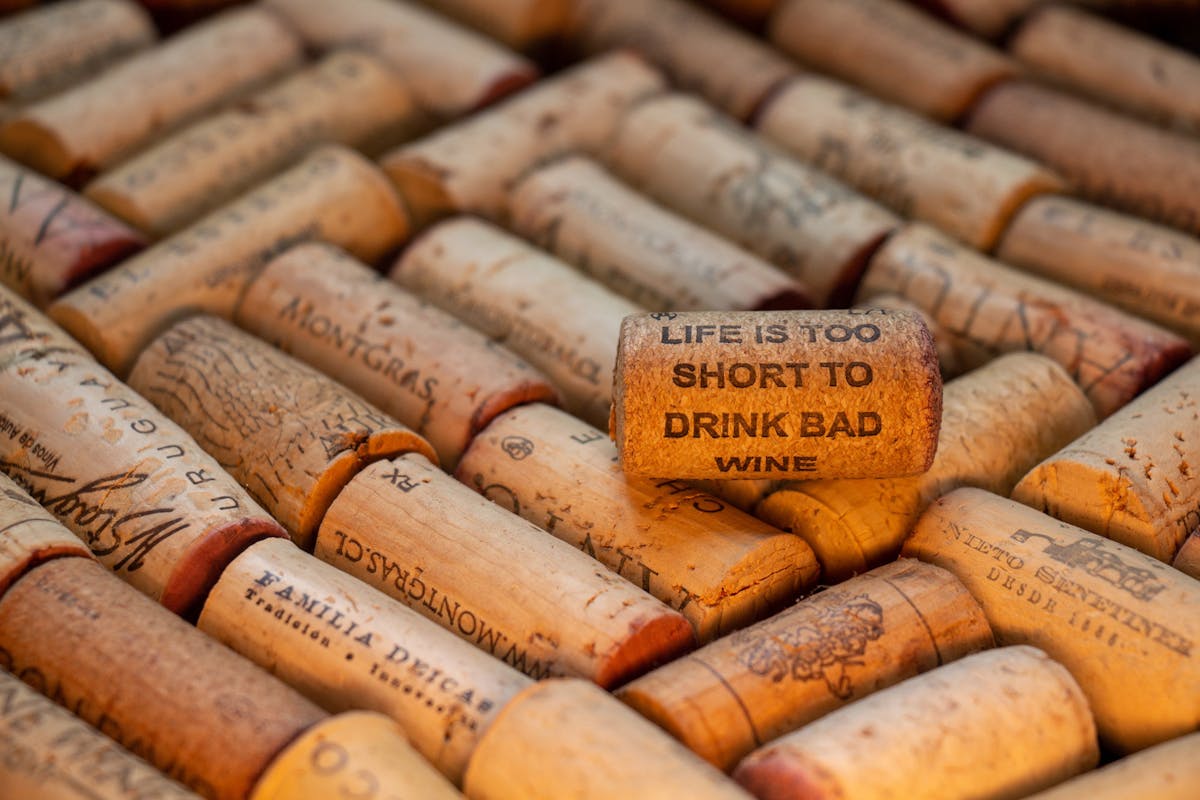 a close up of wine corks
