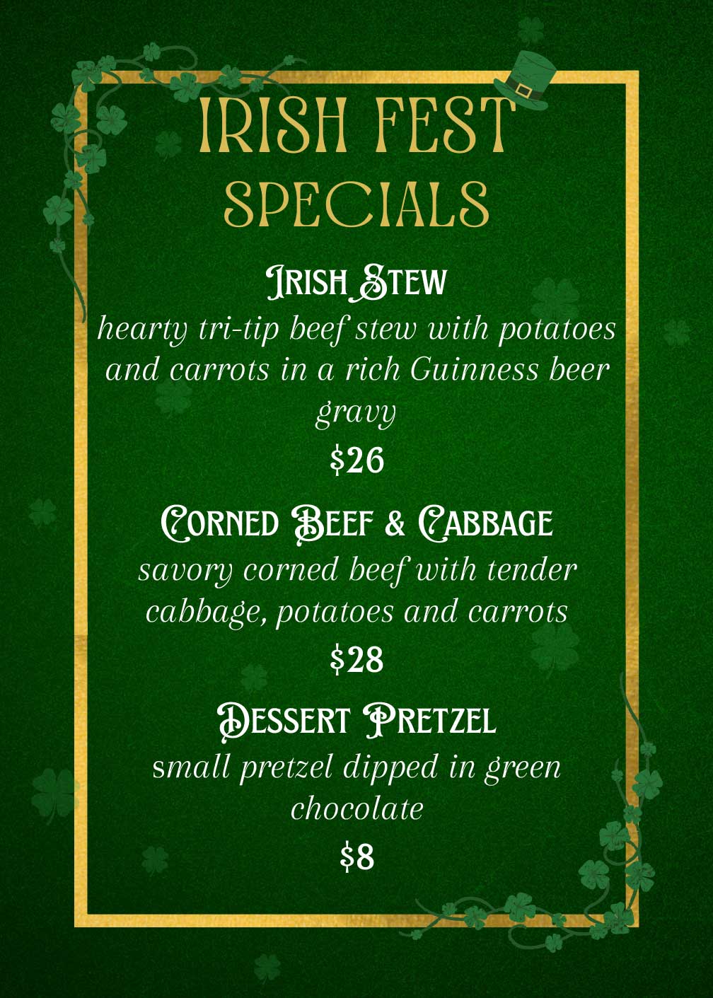 Irish Fest Menu Food