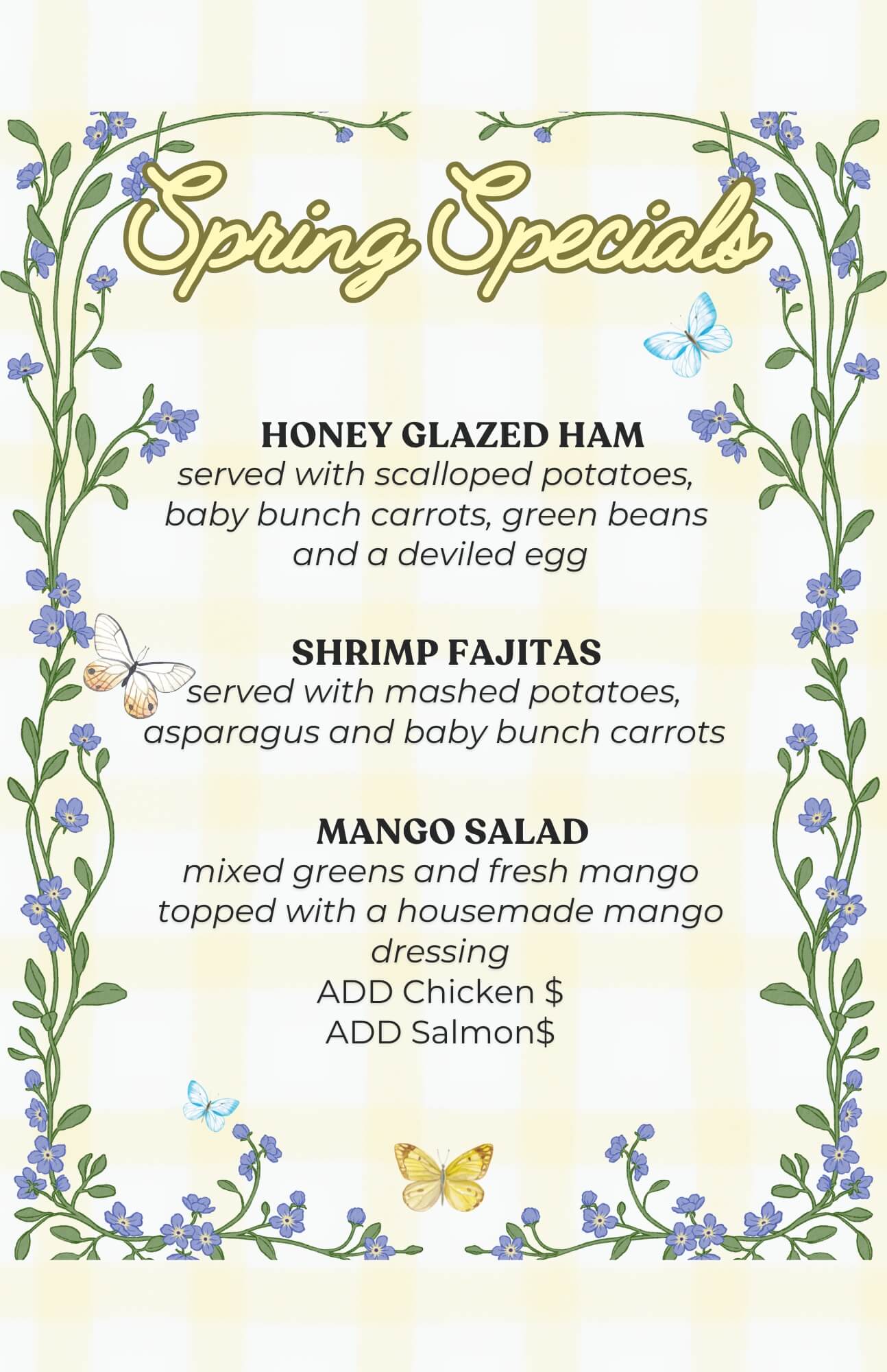 Spring Specials Menu at Old World Restaurant