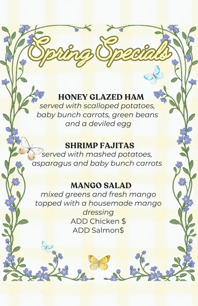 Spring Specials Menu at Old World Restaurant