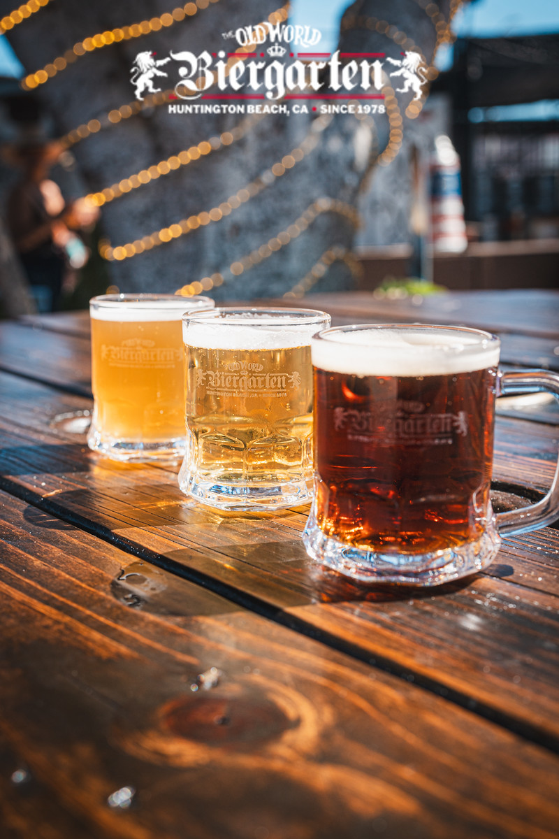 German beer and sausages served at Old World Huntington Beach biergarten during Wurst Fest