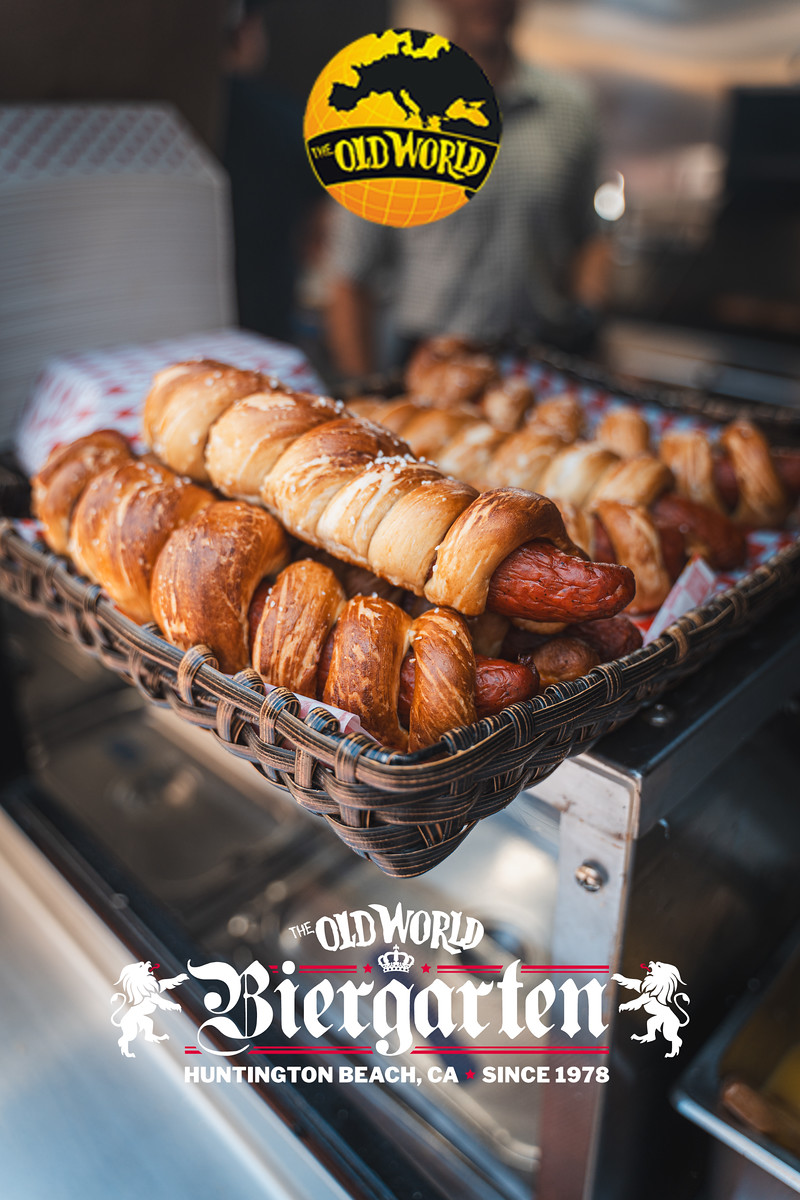 Grilled bratwurst with sauerkraut and mustard at Wurst Fest 2026 Huntington Beach