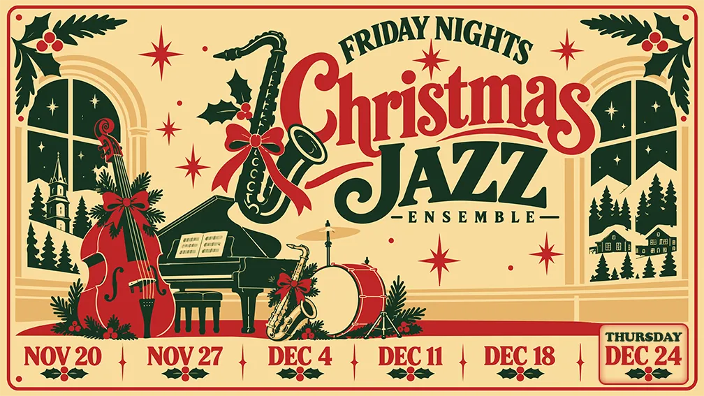 a poster with a musical instrument and a saxophone