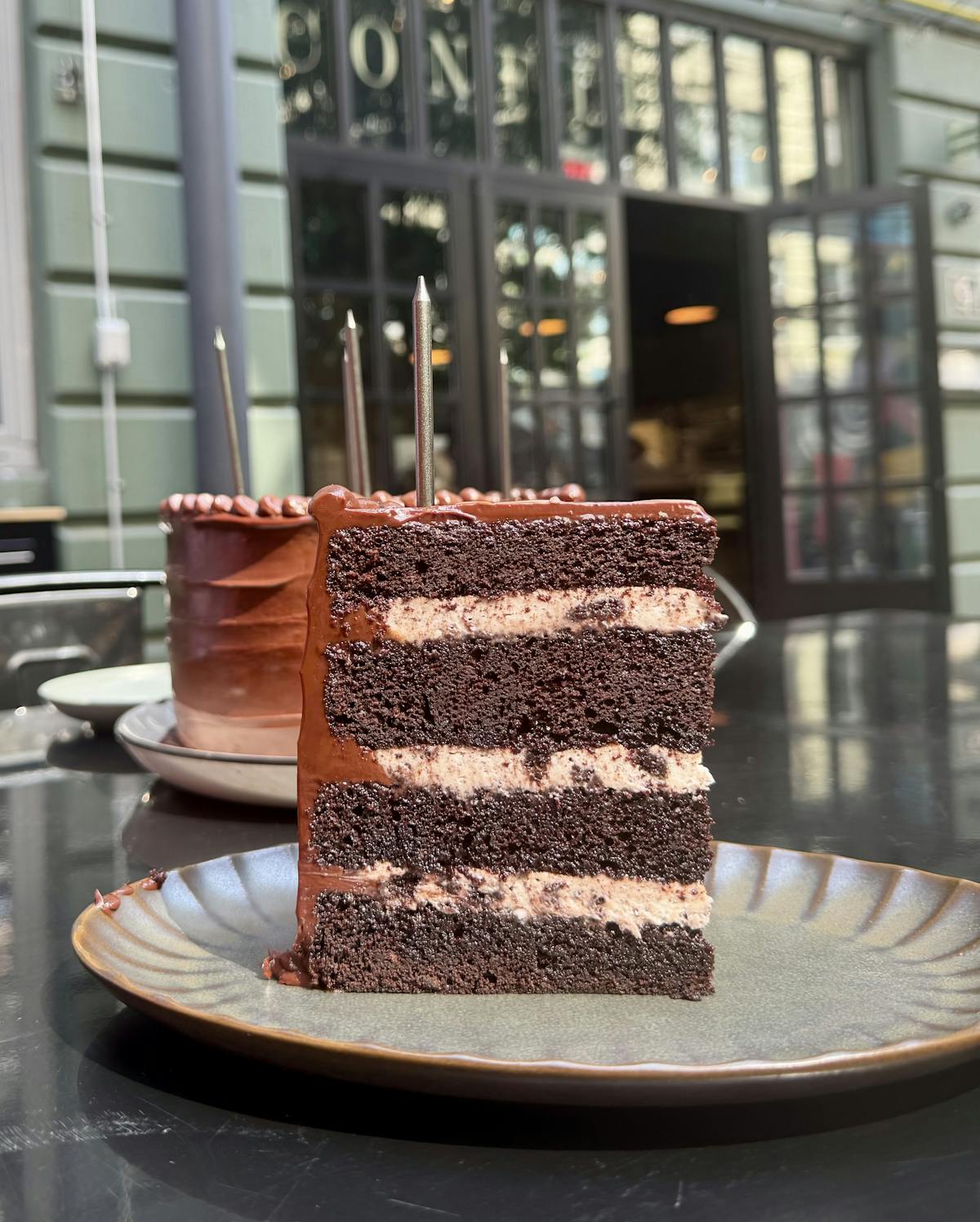 a piece of cake sitting on top of a table