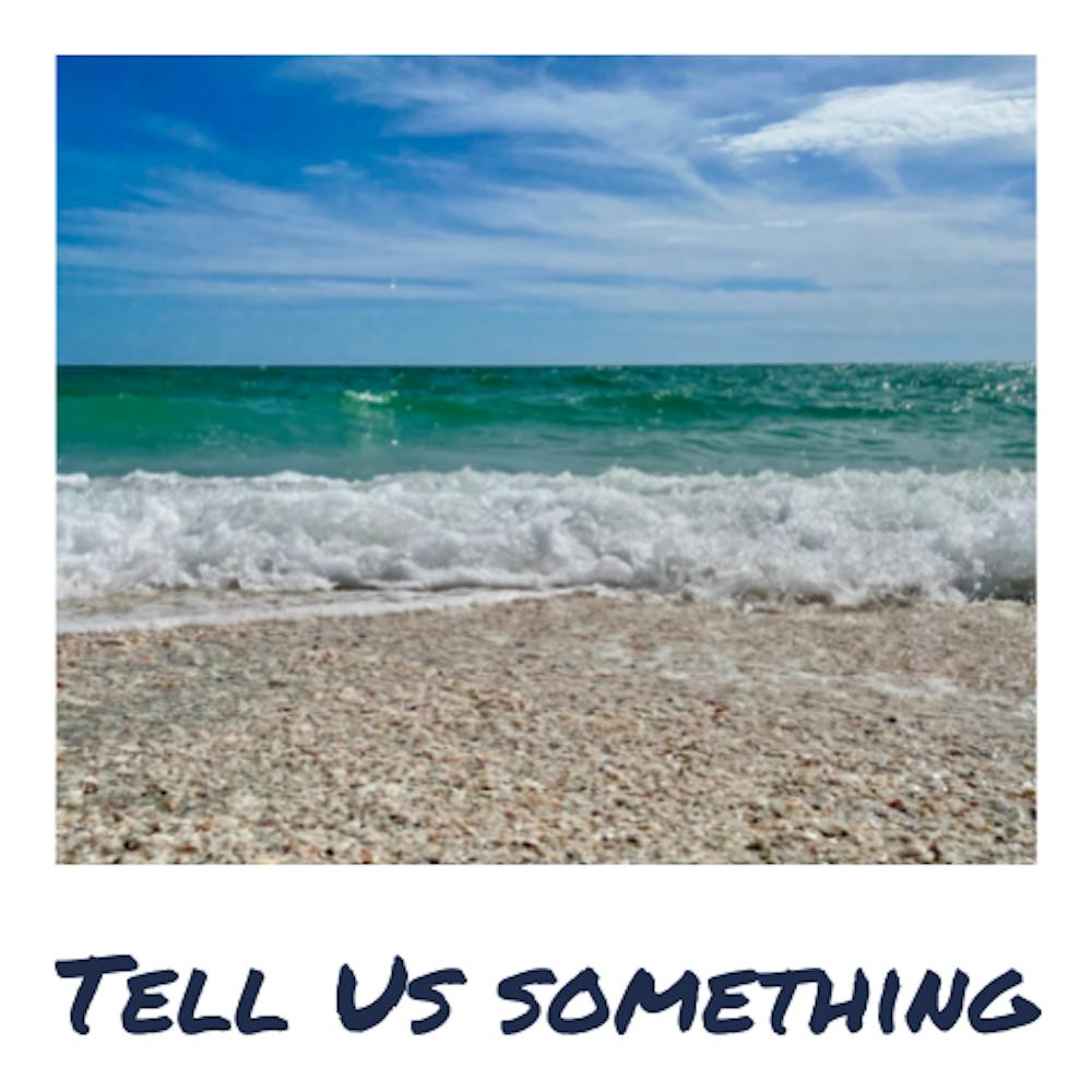 a sign in front of a palm tree