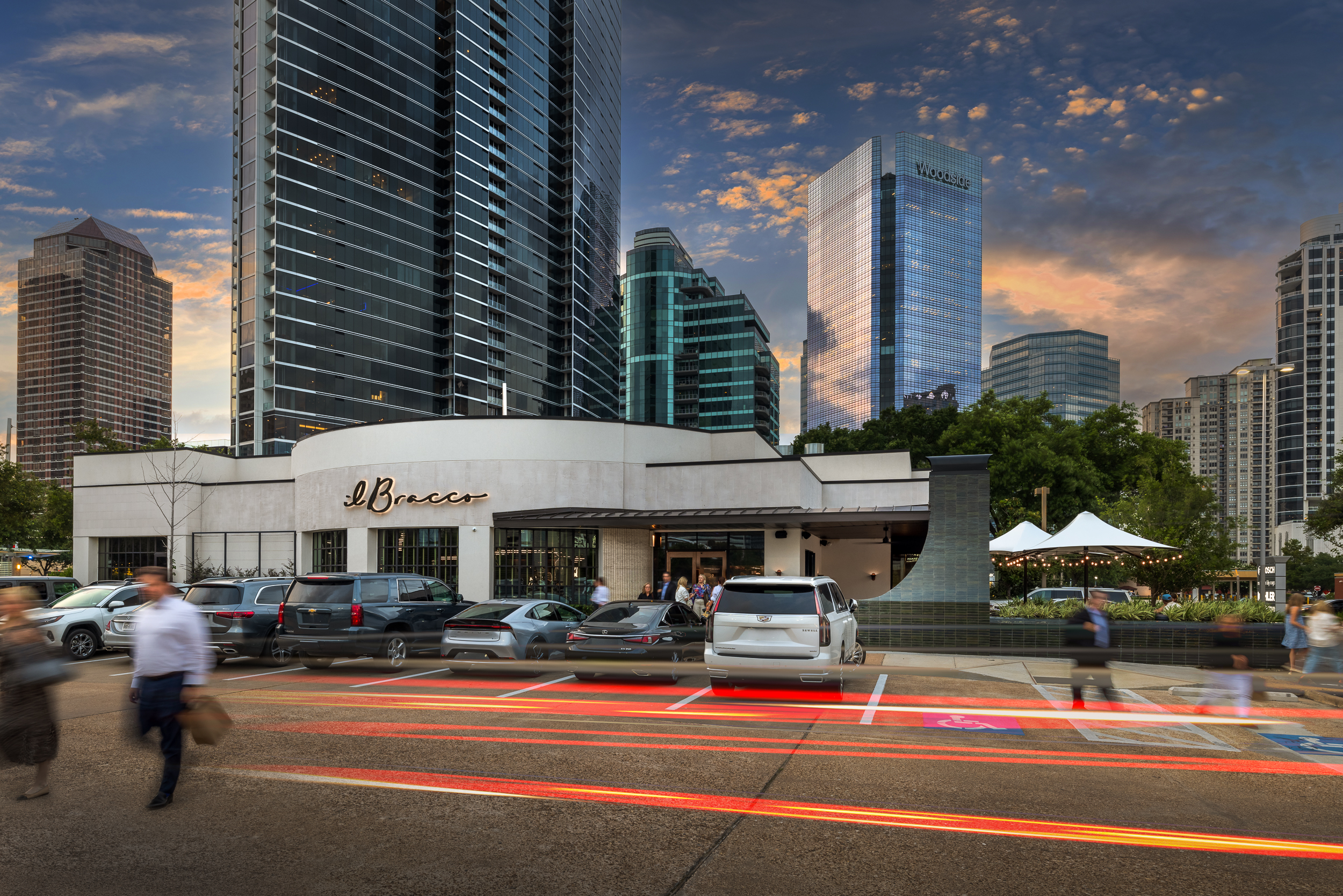 a group of people on a city street