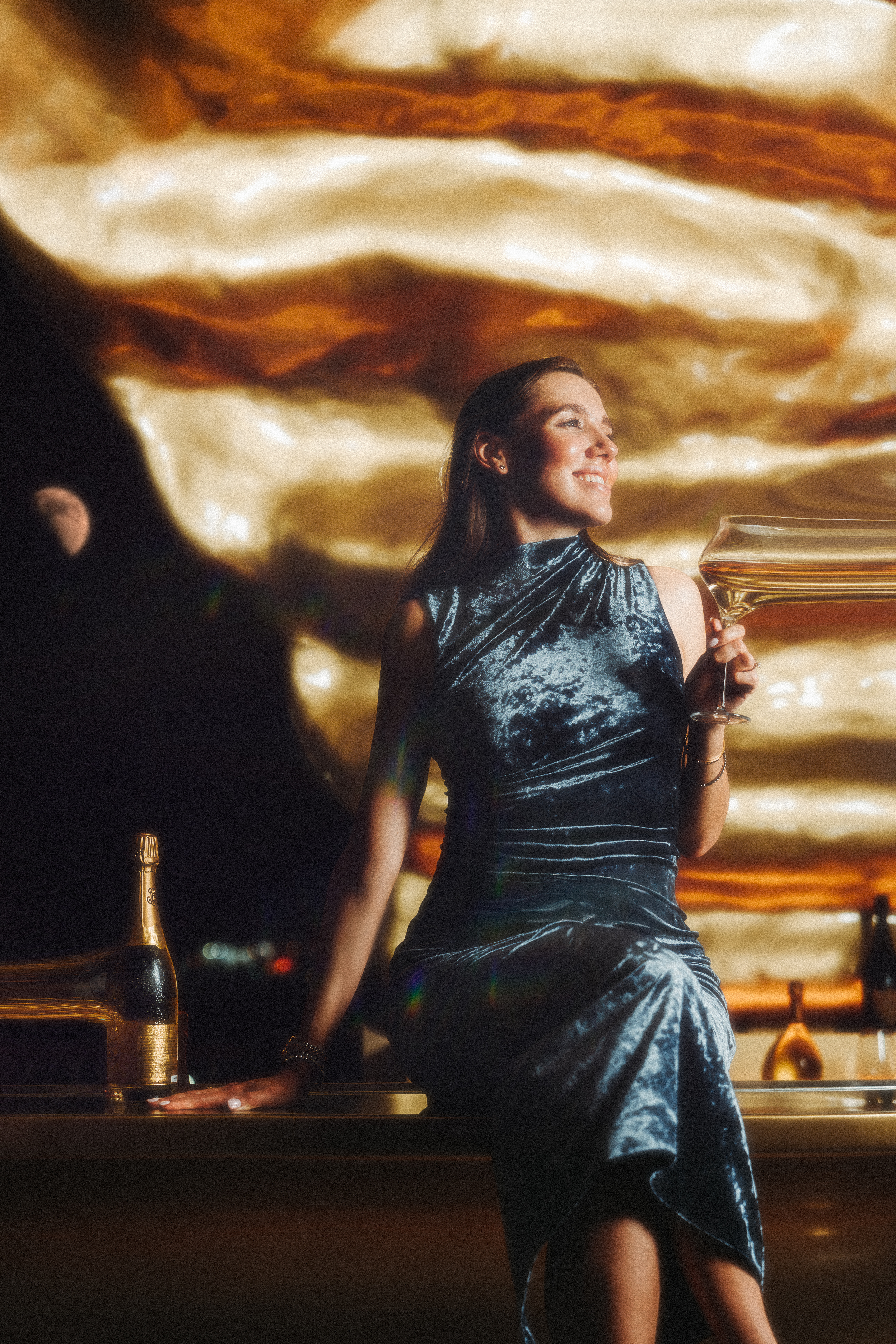 a person standing on a bed