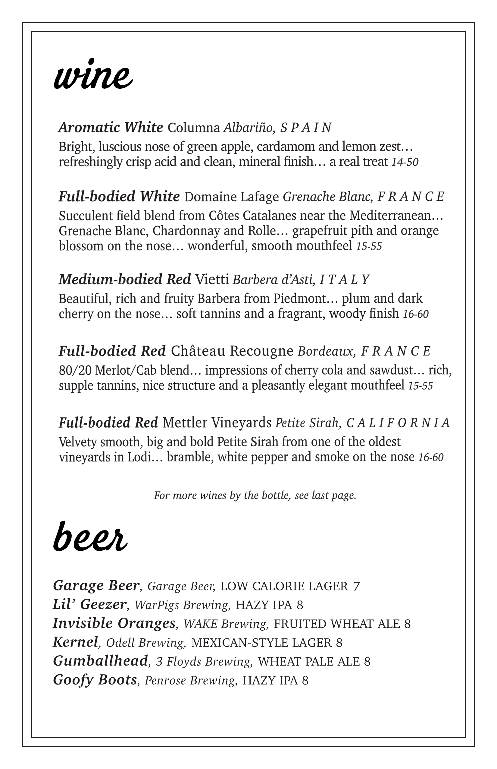 a menu of a restaurant