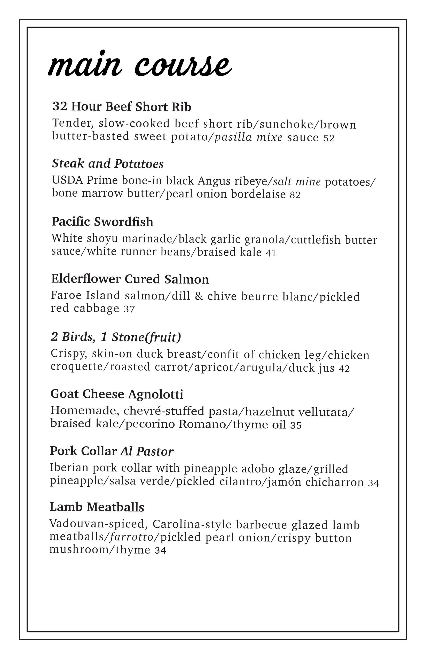 a menu of a restaurant