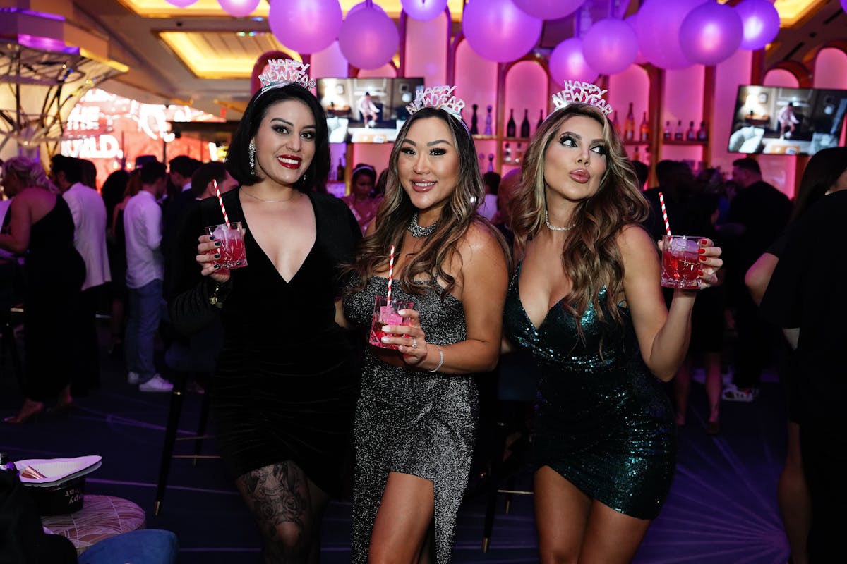 Ladies celebrating New Year's Eve in Las Vegas at Gatsby's amazing party.