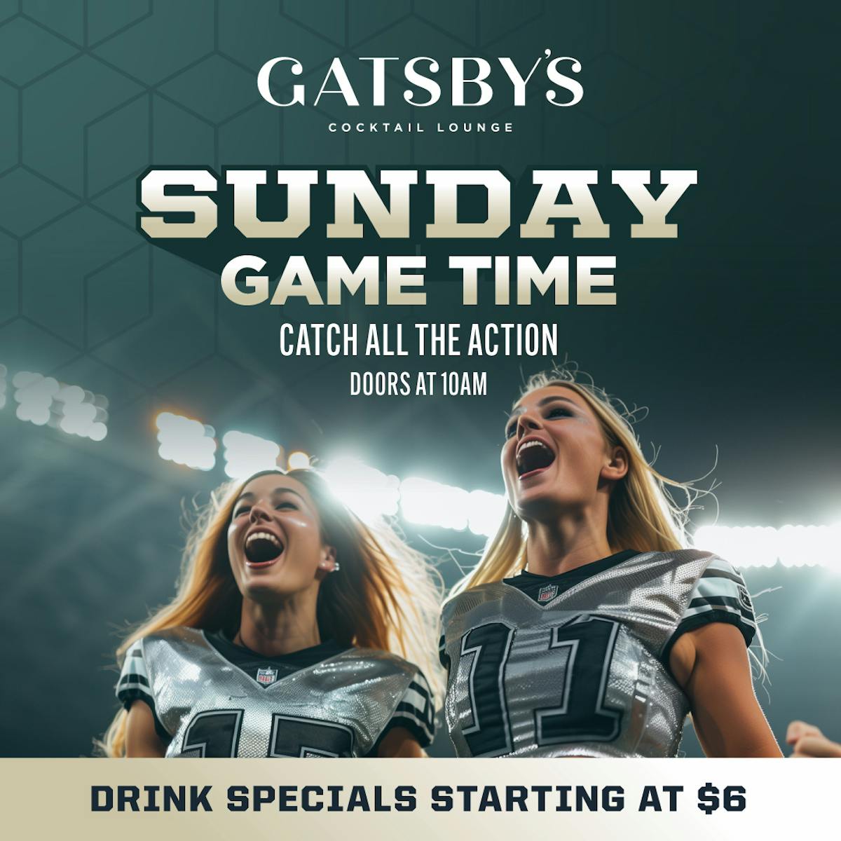 NFL SUNDAYS AT GATSBY'S COCKTAIL LOUNGE IN LAS VEGAS. DOORS OPEN 10 AM EVERY SUNDAY FOR FOOTBALL.