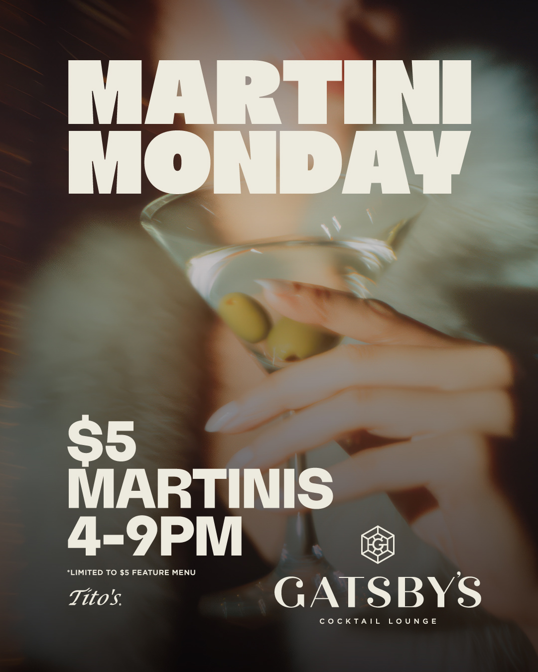 $5 Martinis Every Monday at Gatsby's. The best cocktail lounge in Las Vegas