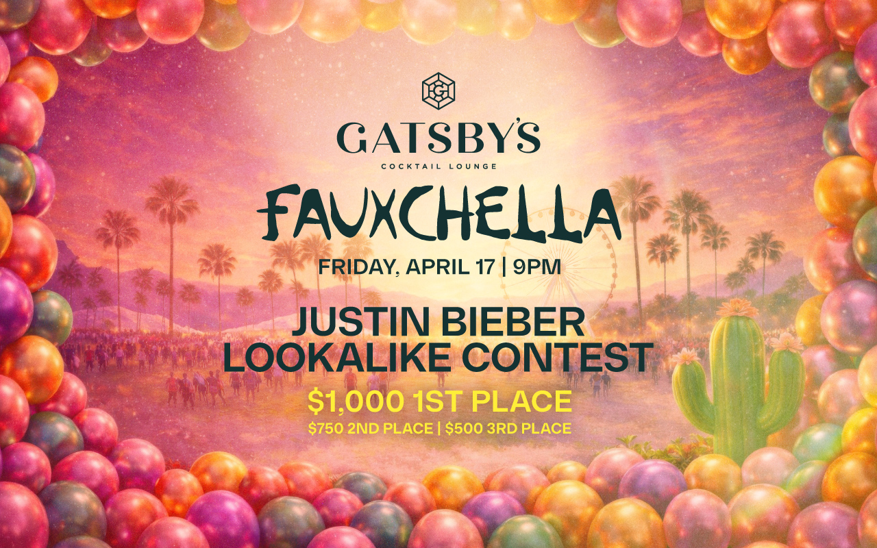 Festival-inspired FauxChella menu graphic for Gatsby’s Cocktail Lounge