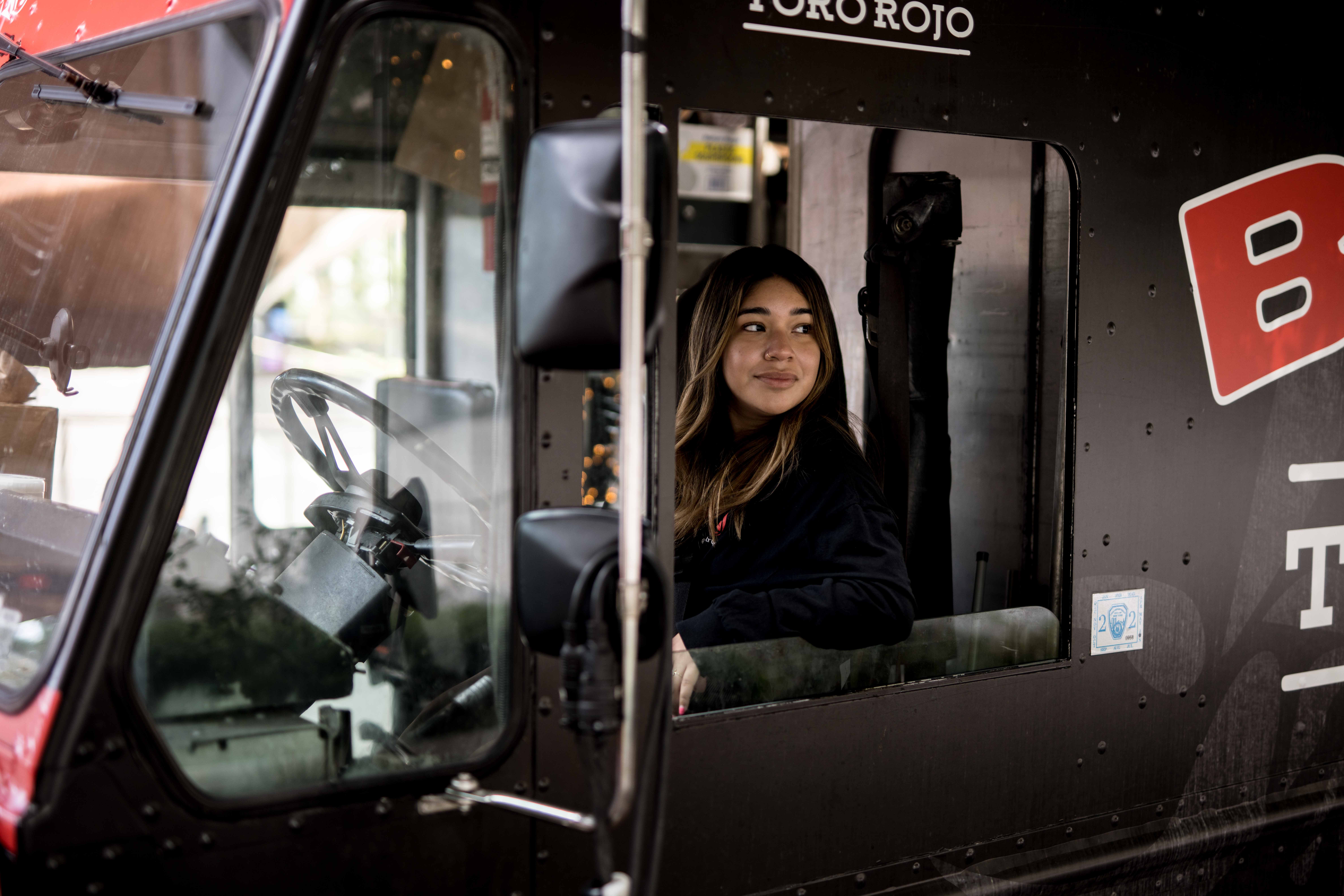 a person sitting on a bus