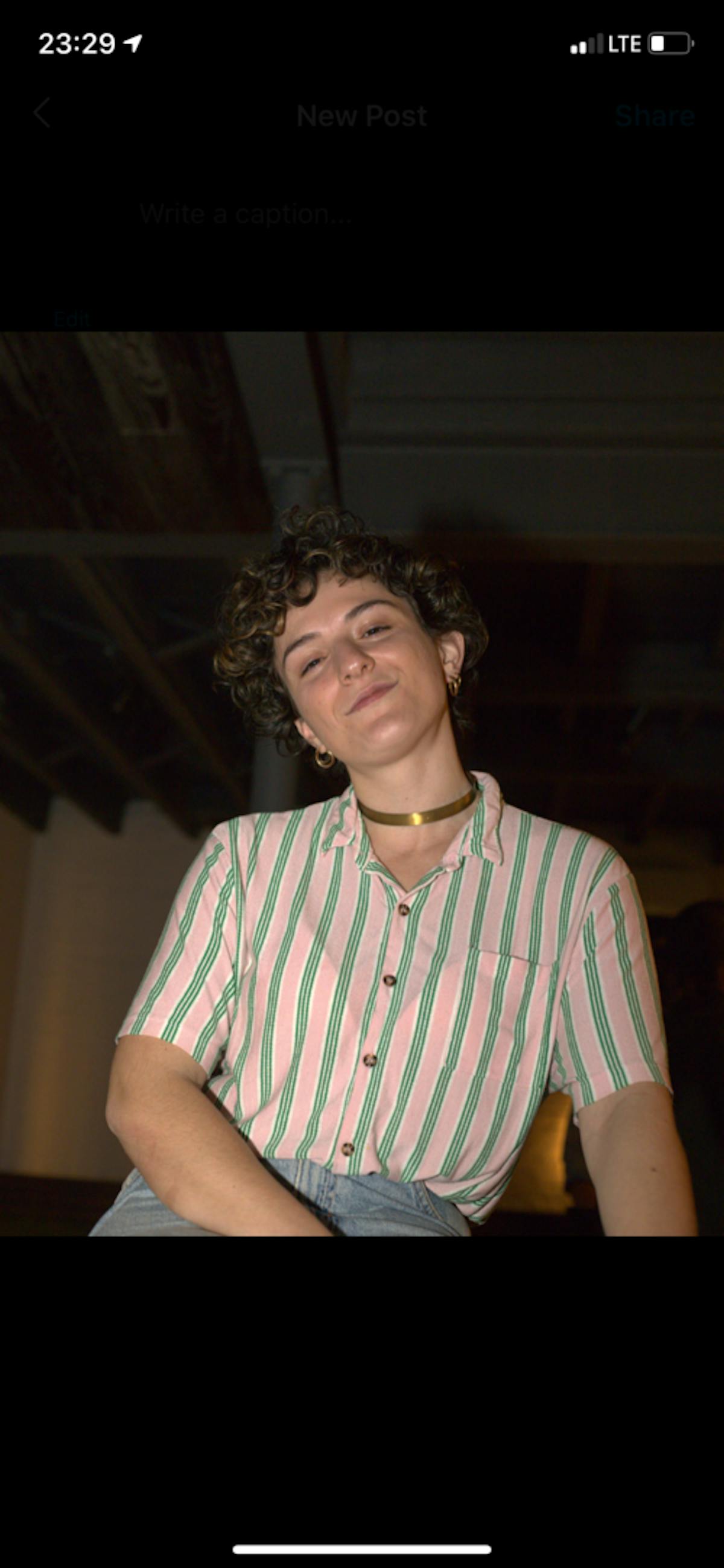 a person in a striped shirt