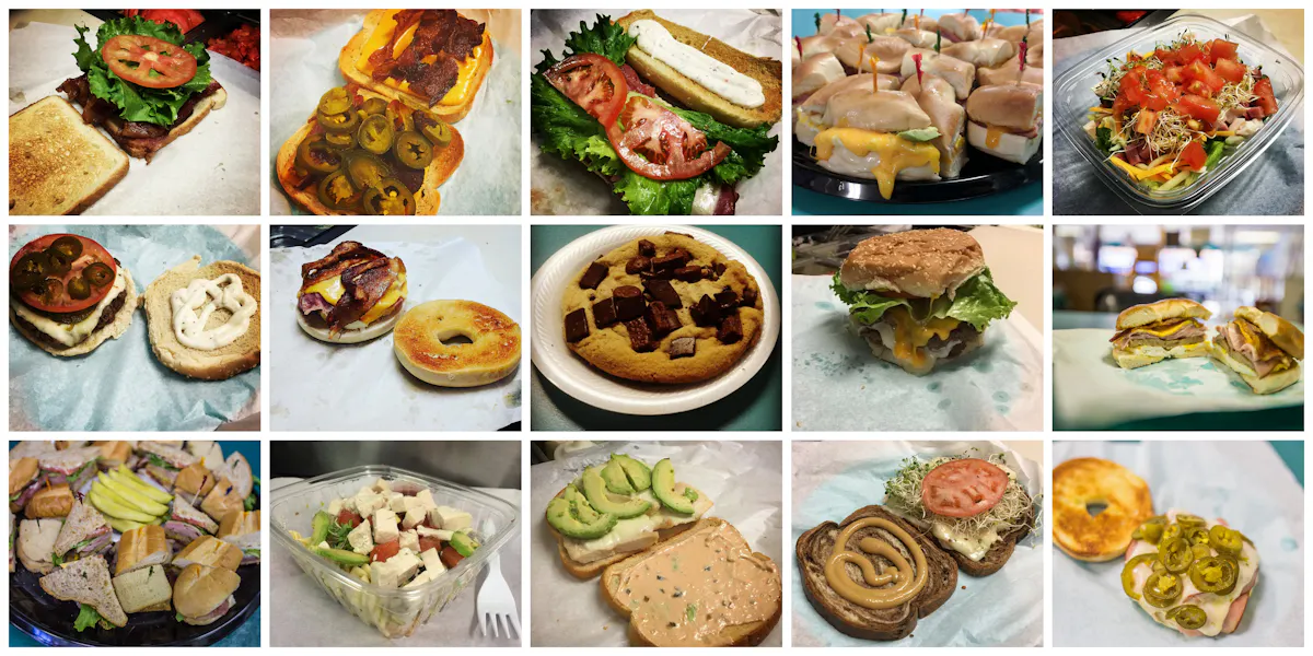deli sandwich soup salad burger bagel breakfast Abilene catering dessert