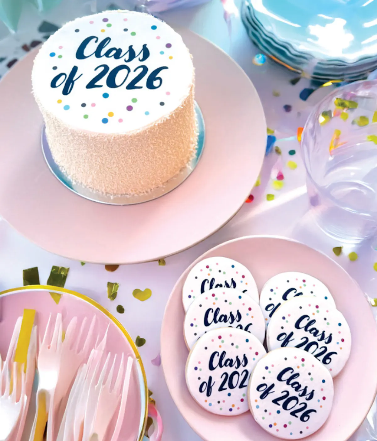 a cake and cookies on a table