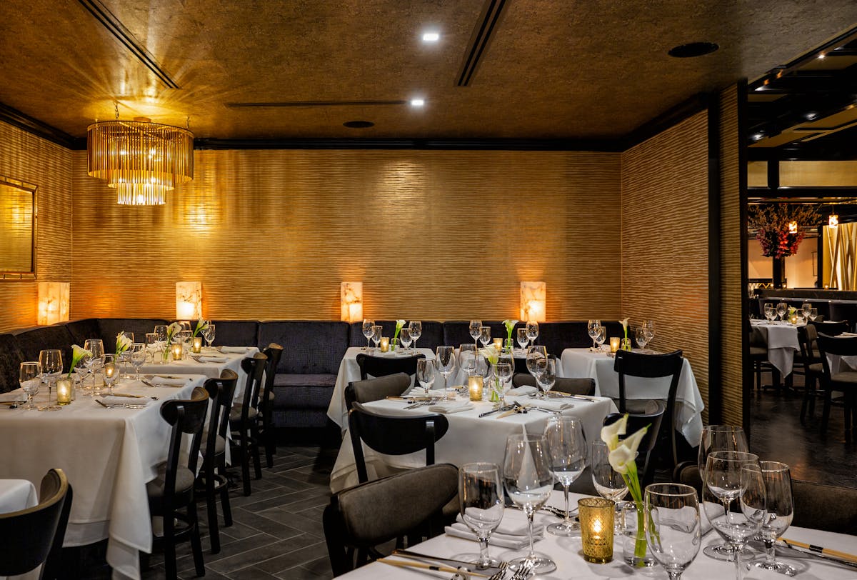 a dining room with furniture