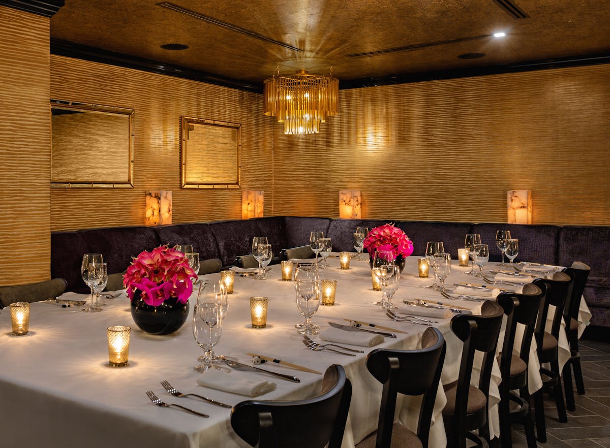 a dining room with furniture