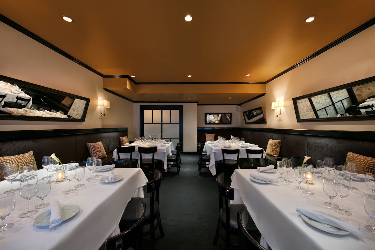 a dining room with furniture