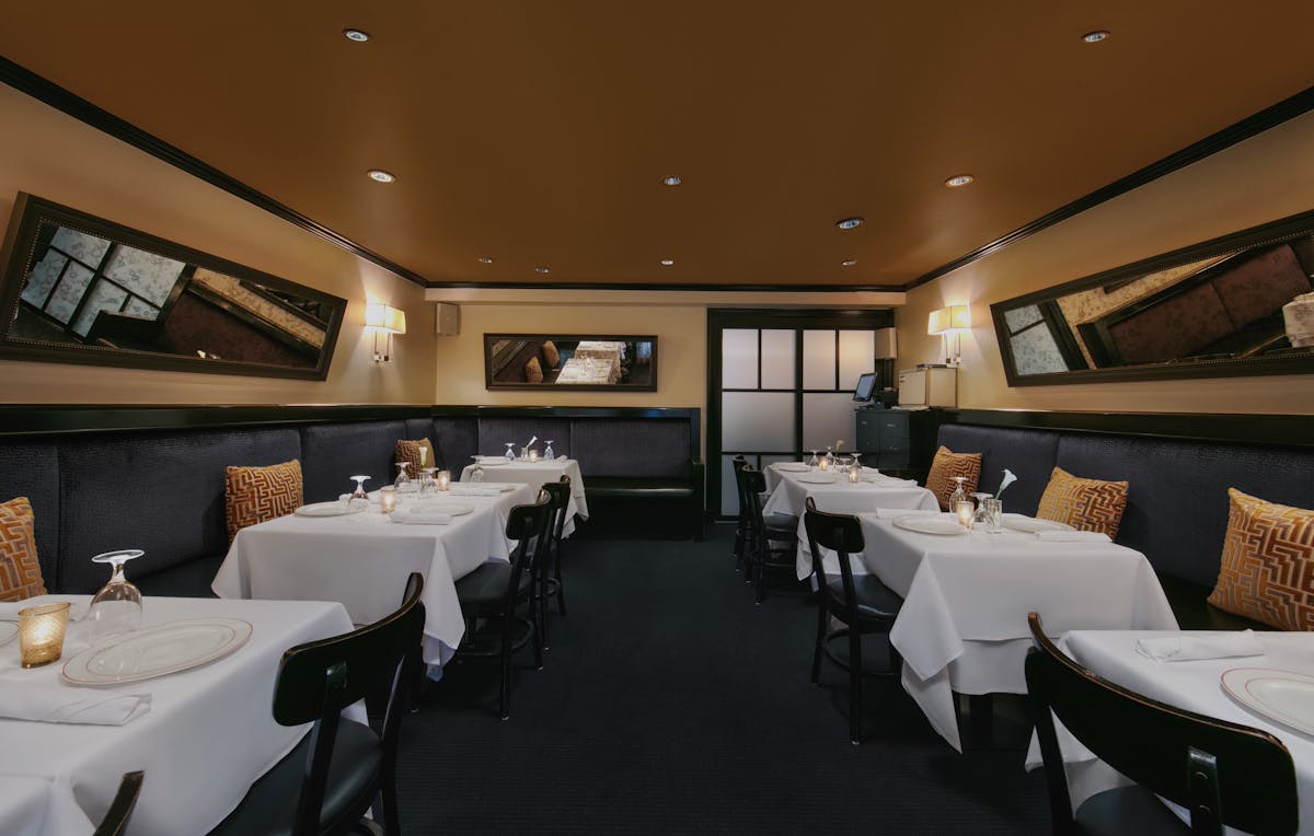 a dining room with furniture