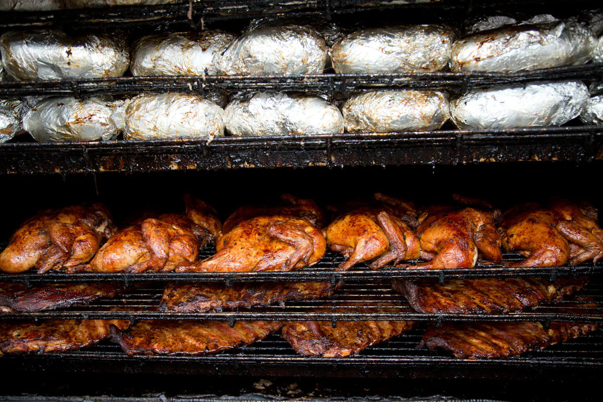 food cooking in an oven