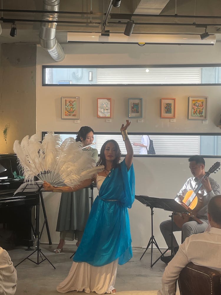 a group of people in a room