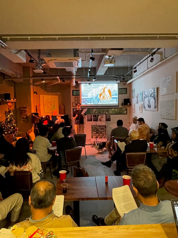 a group of people in a room