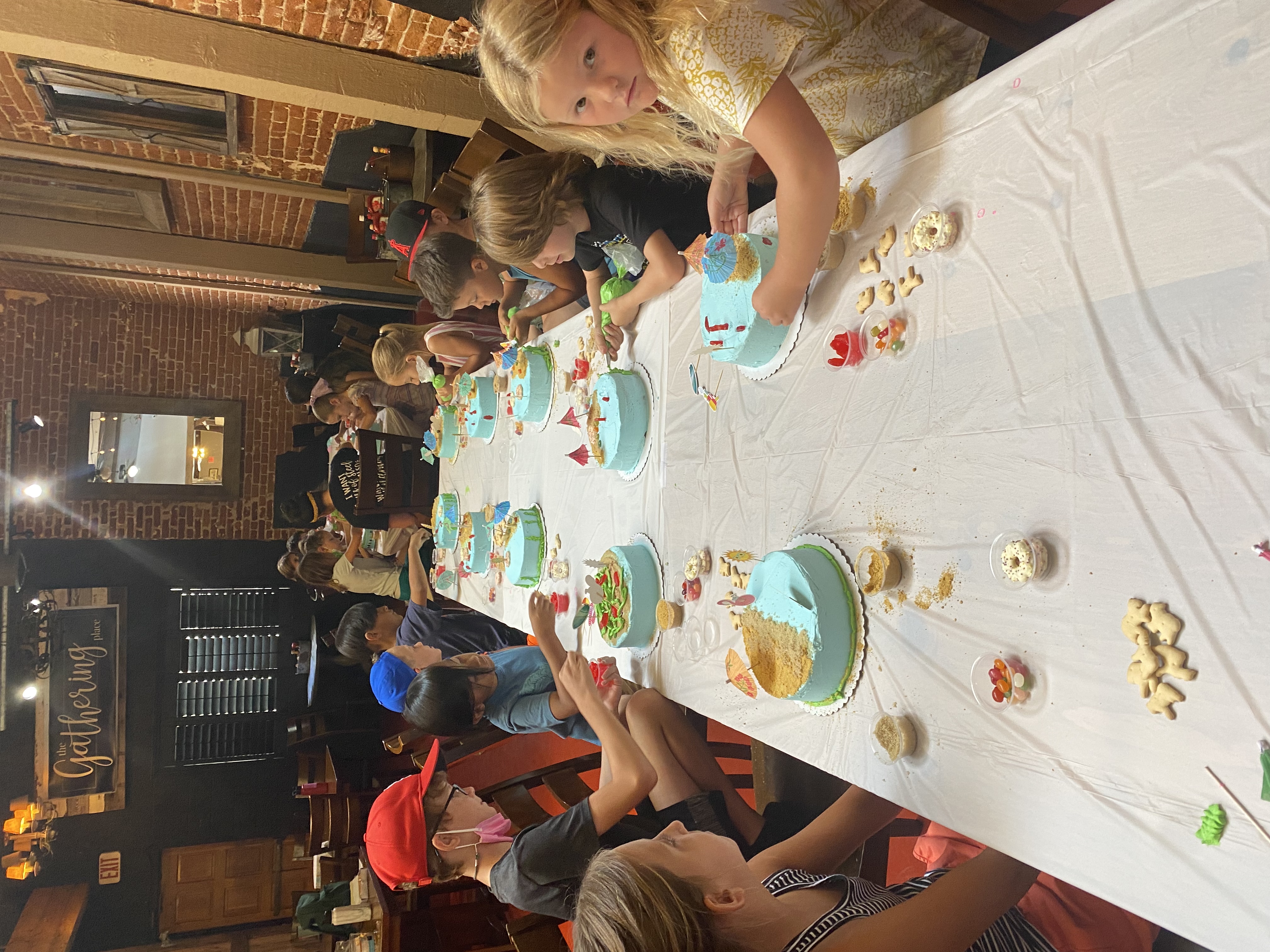 a large table with people