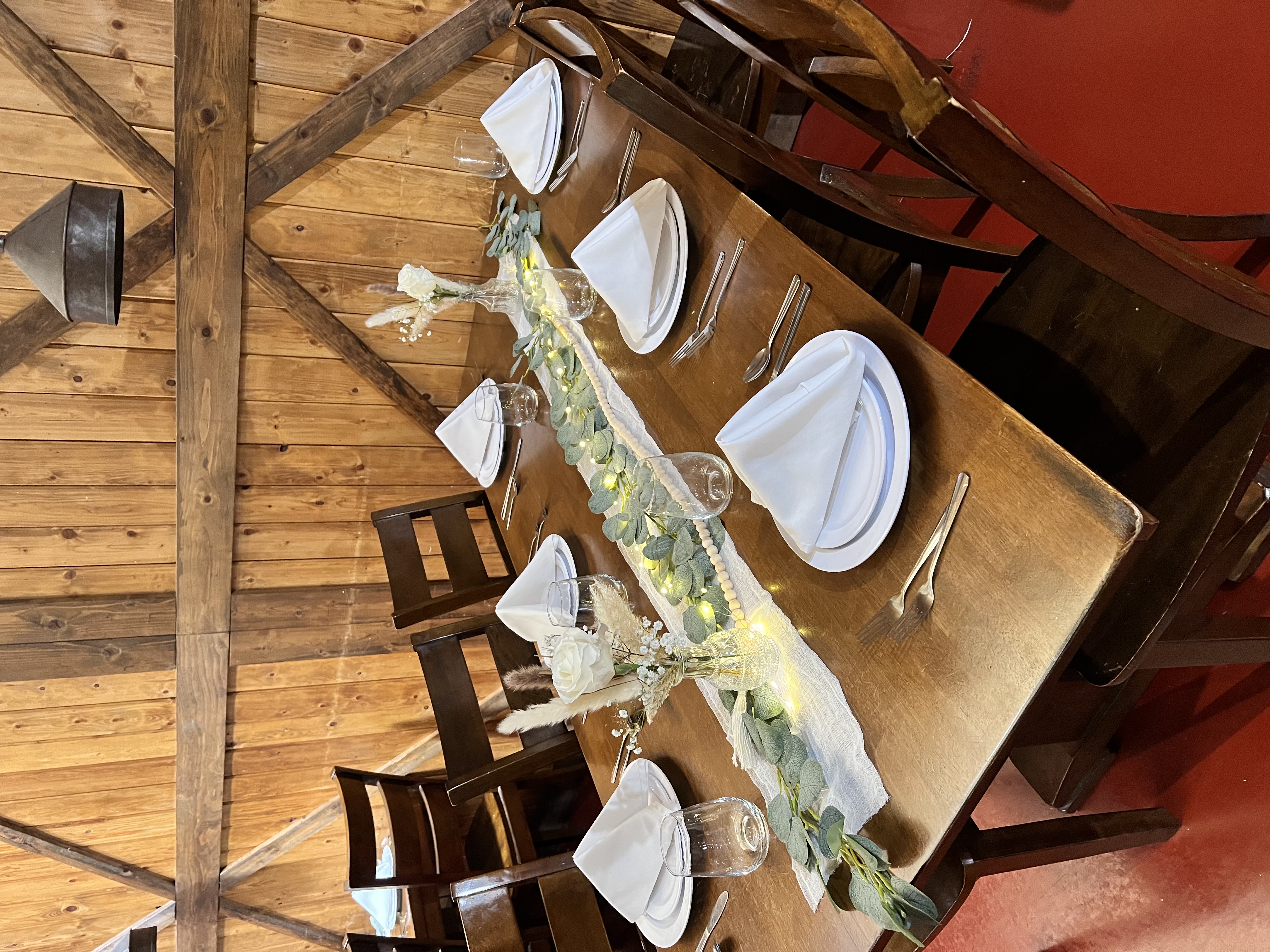 a wooden dining table