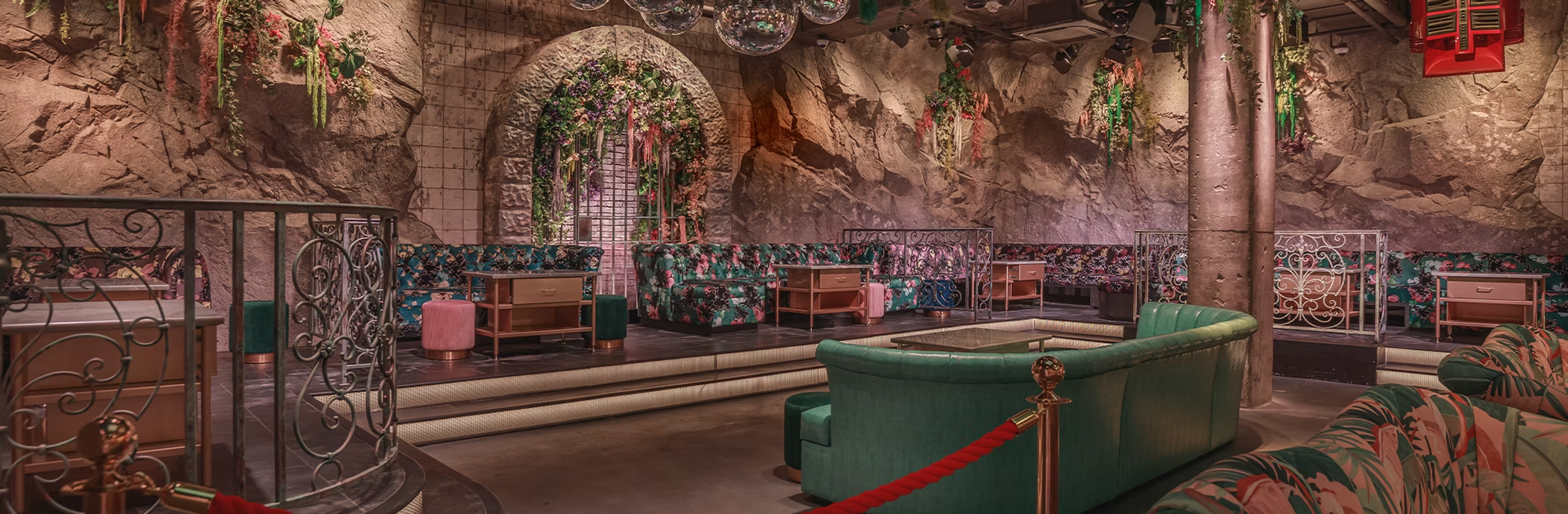 a room filled with furniture and a fireplace