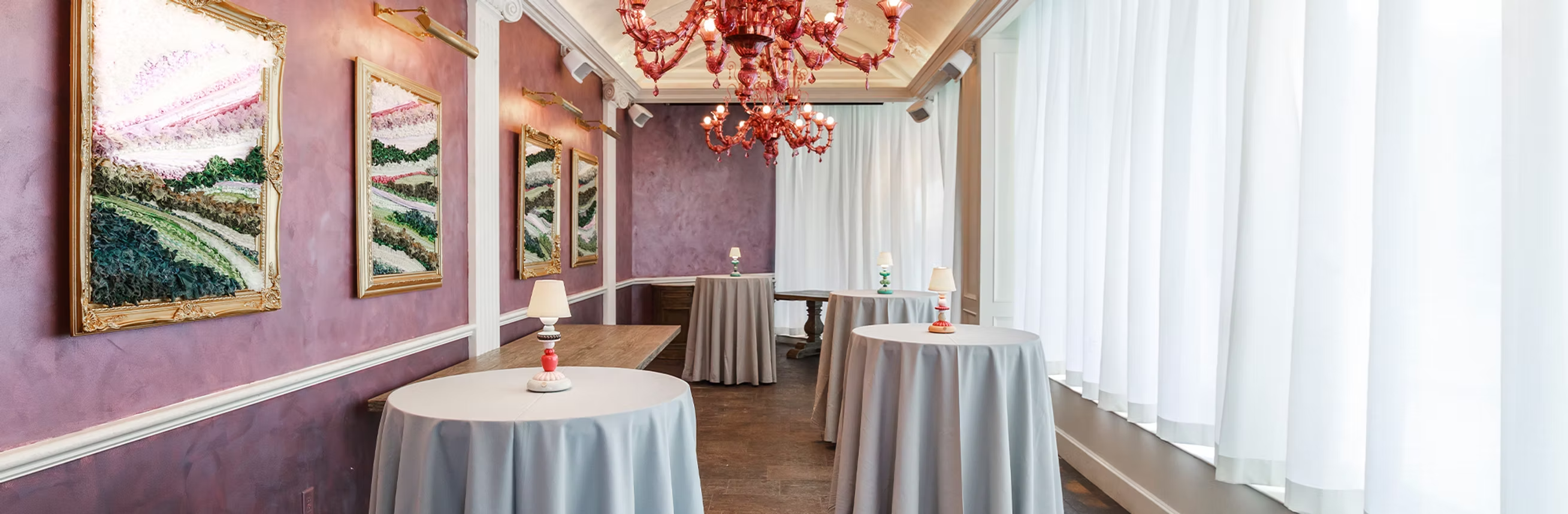 a bedroom with a shower curtain