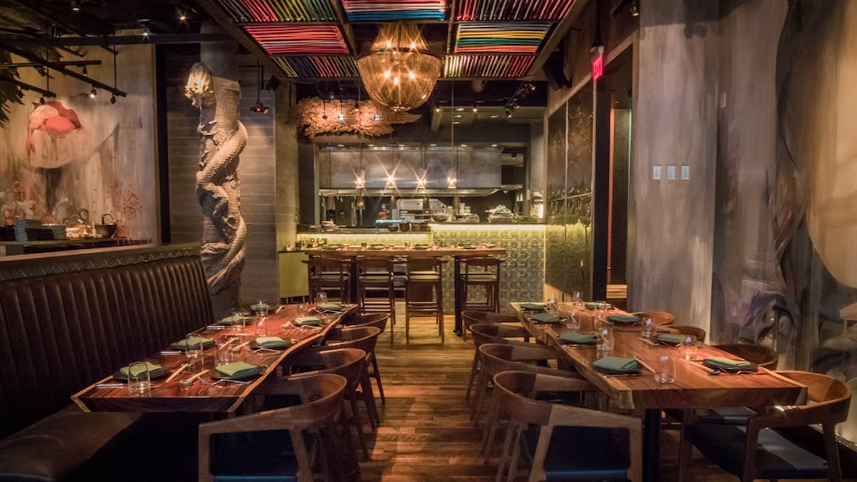 a dining table in a restaurant