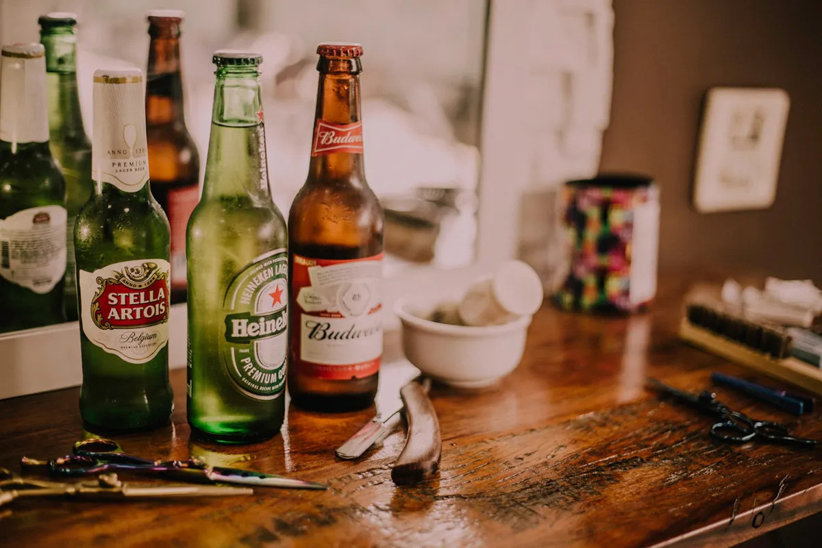 beer bottles on a table