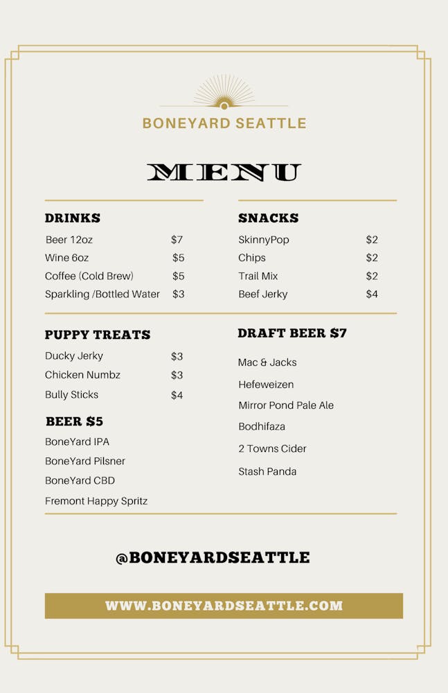 The boneyard menu sale