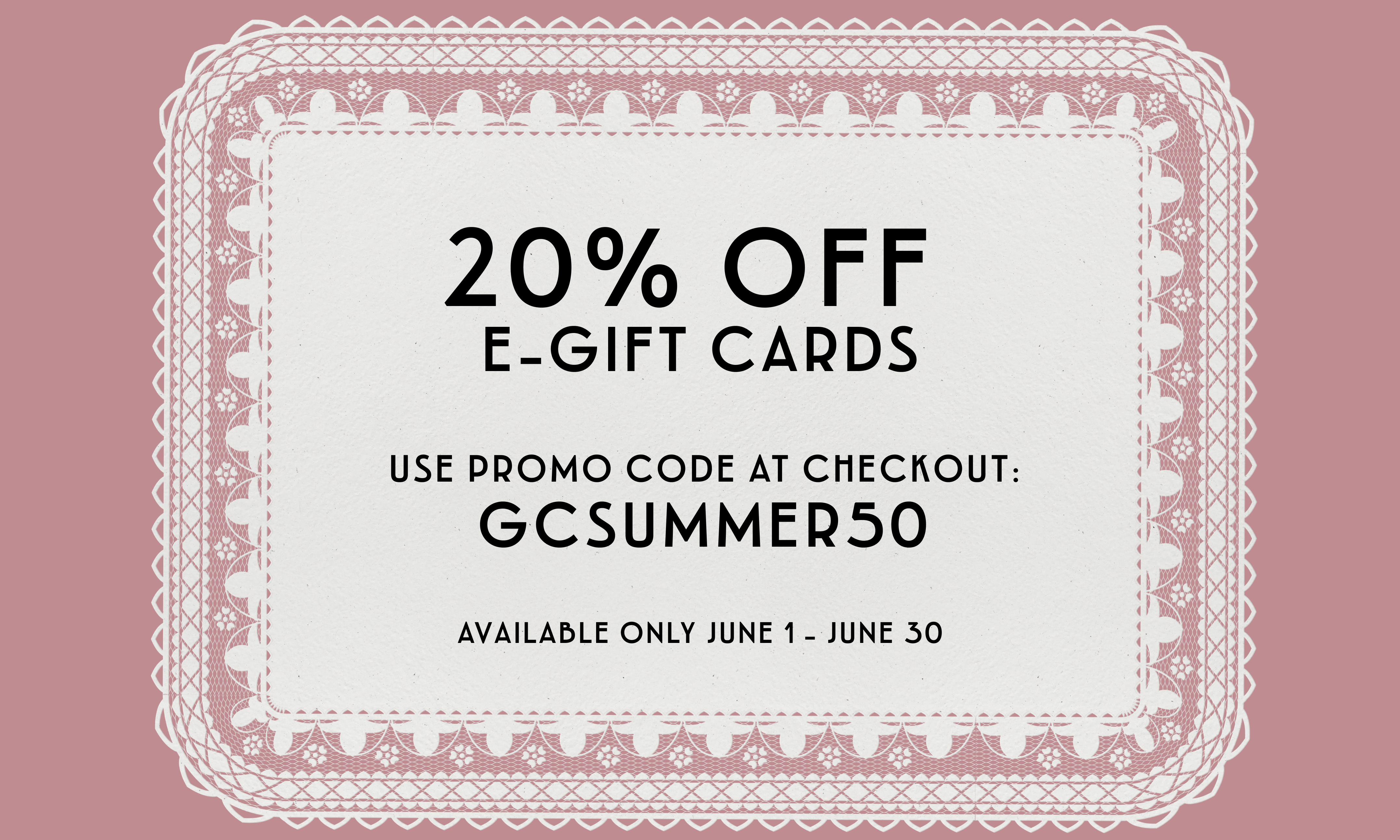 a white and pink gift card with text