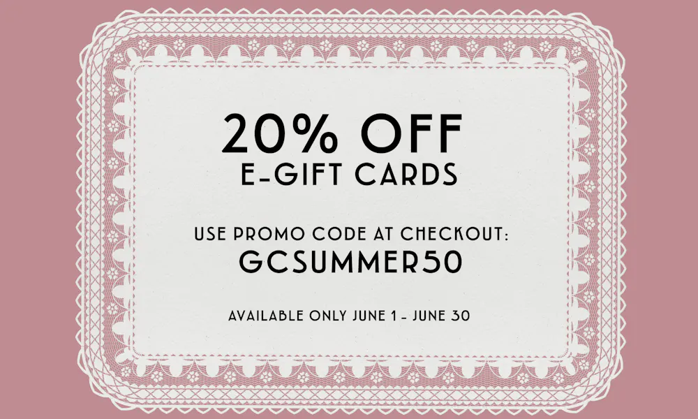 a white and pink gift card with text
