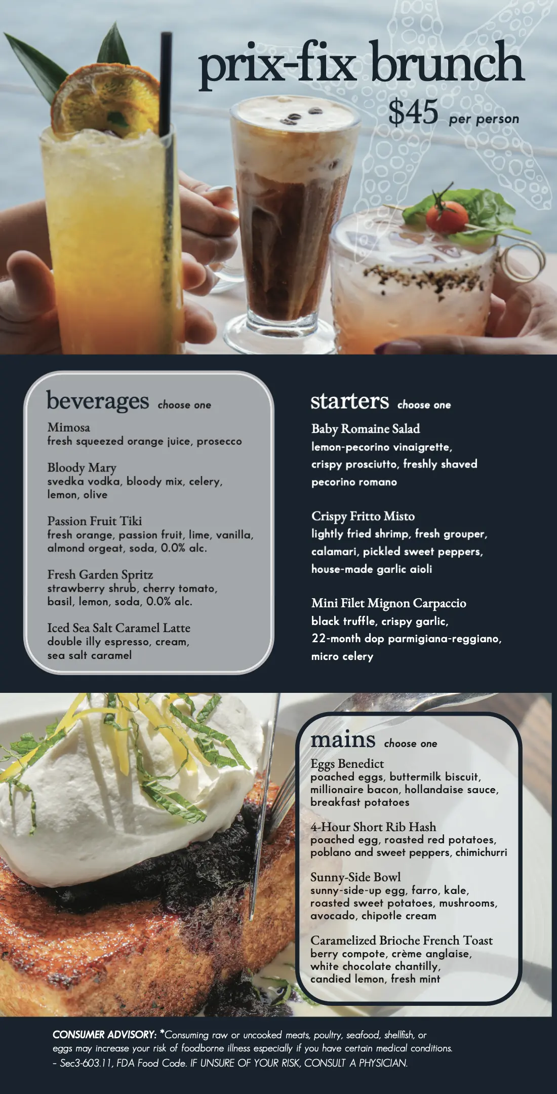 a menu of drinks and beverages