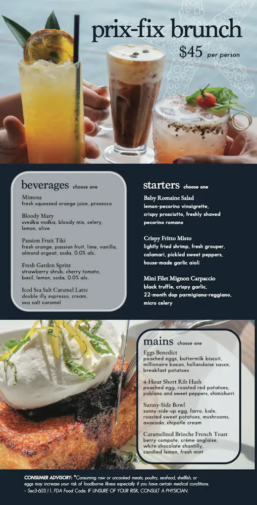 a menu of drinks and beverages